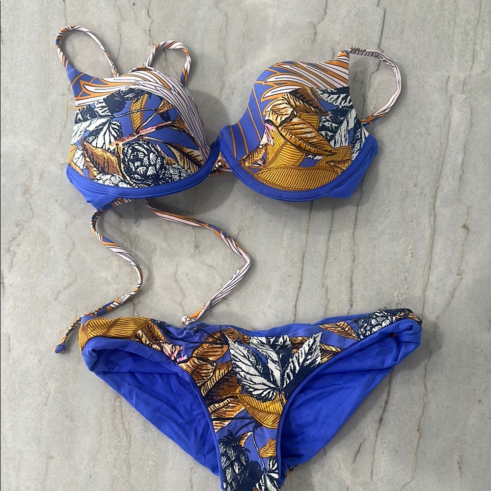 Tropical Blue and Gold Bikini Set
